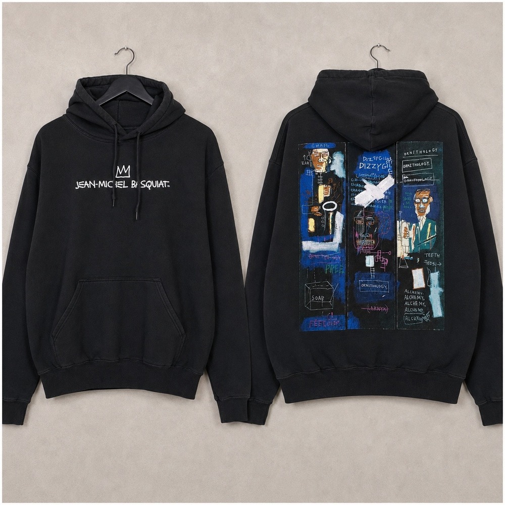 Jean-Michel Basquiat Hoodie Men Medium Black Graphic Art Streetwear Skater Crown
